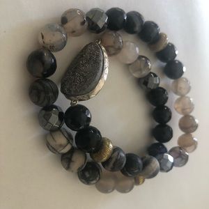 Druzy and jasper double strand bracelet